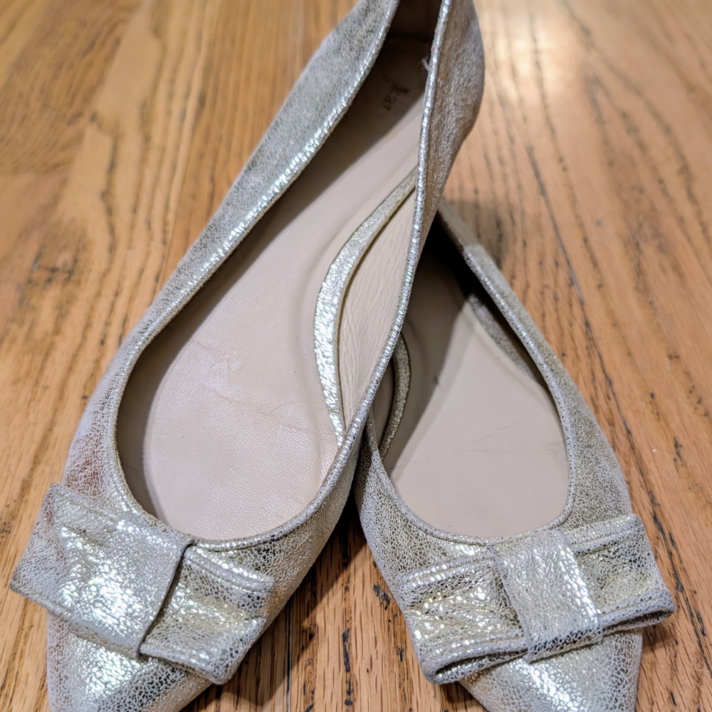 Silver Bow Ballet Flats